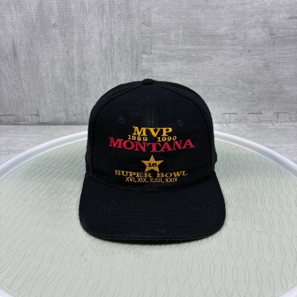 Vintage Joe Montana Hat Cap Snapback Black MVP 1989 1990 Super Bowl Champ
